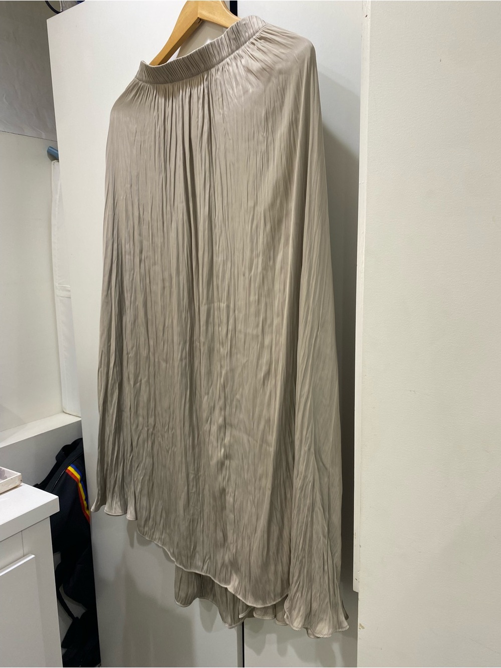 Zara Asymmetrical Pleated Midi Skirt in Light Taupe